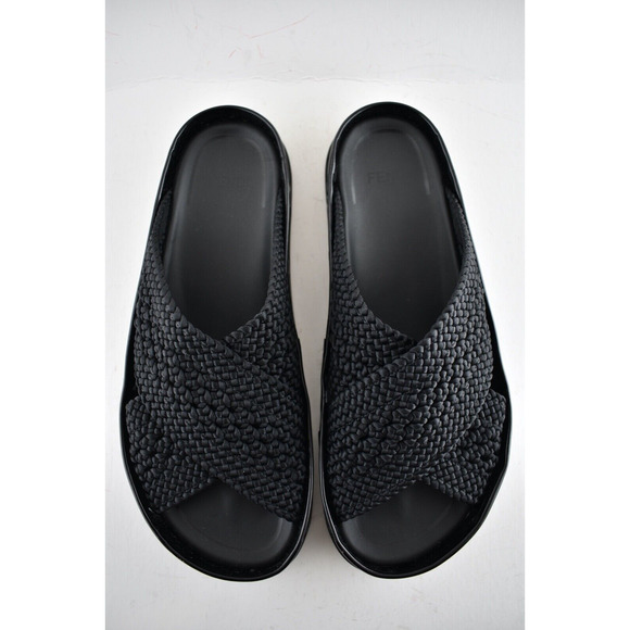 Fendi Black Criss Cross Woven Logo Mule Slide Slip On Flat Flip Flop Sandal 36.5 - Picture 8 of 12